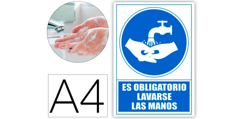 Pictograma archivo 2000 obligatorio lavarse las manos pvc color azul 210x297 mm