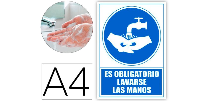 Pictograma archivo 2000 obligatorio lavarse las manos pvc color azul 210x297 mm
