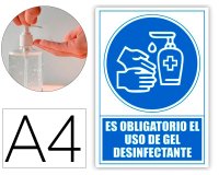 Pictograma archivo 2000 obligatorio el uso de gel desinfectante pvc color azul 210x297 mm