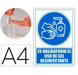 Pictograma archivo 2000 obligatorio el uso de gel desinfectante pvc color azul 210x297 mm