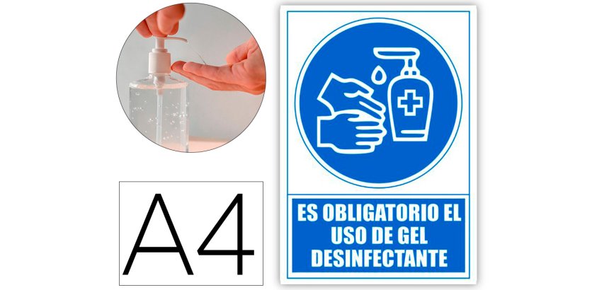 Pictograma archivo 2000 obligatorio el uso de gel desinfectante pvc color azul 210x297 mm
