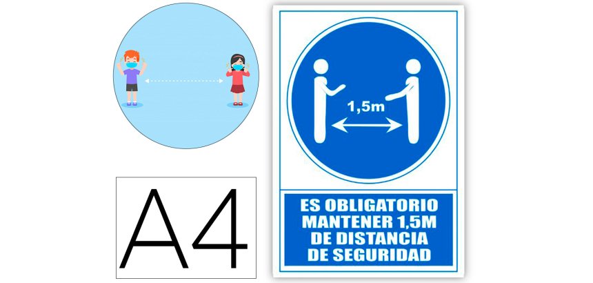 Pictograma archivo 2000 obligatorio mantener 1,5 m de distancia de seguridad pvc color azul 210x297 mm