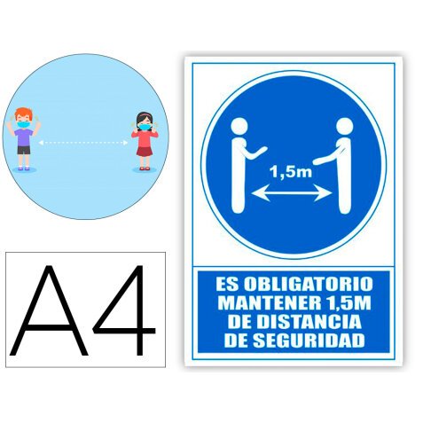 Pictograma archivo 2000 obligatorio mantener 1,5 m de distancia de seguridad pvc color azul 210x297 mm