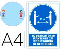 Pictograma archivo 2000 obligatorio mantener 2 m de distancia de seguridad pvc color azul 210x297 mm