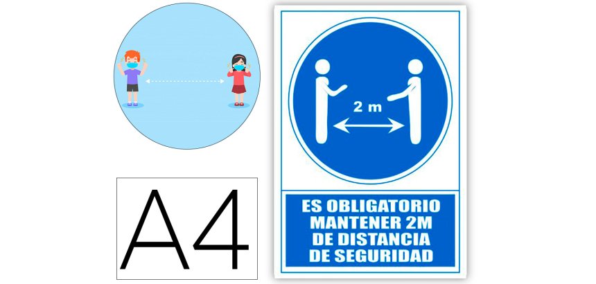 Pictograma archivo 2000 obligatorio mantener 2 m de distancia de seguridad pvc color azul 210x297 mm
