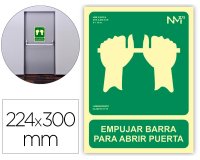 Pictograma archivo 2000 empujar barra para abrir puerta pvc verde luminiscente 224x300 mm
