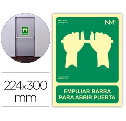 Pictograma archivo 2000 empujar barra para abrir puerta pvc verde luminiscente 224x300 mm