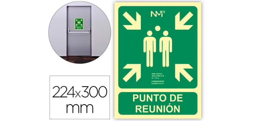 Pictograma archivo 2000 punto de reunion pvc verde luminiscente 224x300 mm