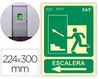 Pictograma archivo 2000 salida emergencia escalera sube izquierda pvc verde luminiscente 224x300 mm
