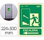 Pictograma archivo 2000 salida emergencia escalera sube izquierda pvc verde luminiscente 224x300 mm