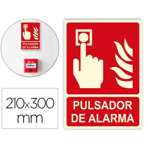 Pictograma archivo 2000 pulsador de alarma pvc rojo luminiscente 210x300 mm