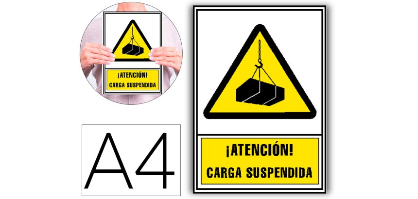 Pictograma archivo 2000 atencion carga suspendida pvc amarillo luminiscente 210x297 mm
