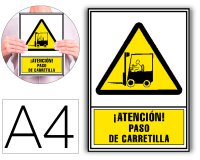 Pictograma archivo 2000 atencion paso de carretilla pvc amarillo luminiscente 210x297 mm