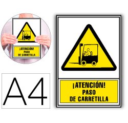 Pictograma archivo 2000 atencion paso de carretilla pvc amarillo luminiscente 210x297 mm