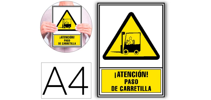 Pictograma archivo 2000 atencion paso de carretilla pvc amarillo luminiscente 210x297 mm