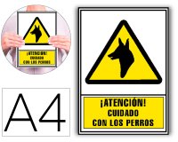 Pictograma archivo 2000 atencion cuidado con los perros pvc amarillo luminiscente 210x297 mm