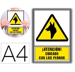 Pictograma archivo 2000 atencion cuidado con los perros pvc amarillo luminiscente 210x297 mm