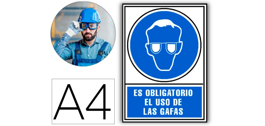 Pictograma archivo 2000 obligatorio uso de gafas pvc azul luminiscente 210x297 mm