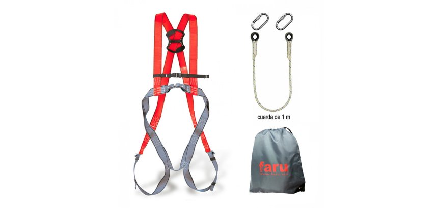 Conjunto anticaídas Faru arnés p30f + cuerda c170 + 2 mosquetones virola + bolsa porta arnés