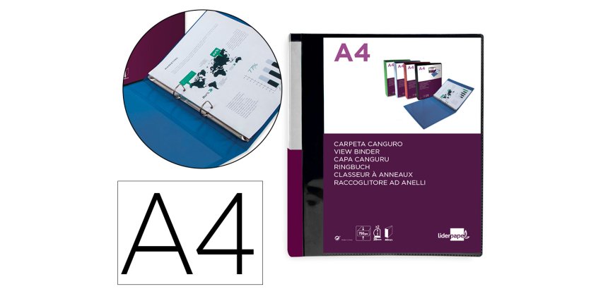Carpeta liderpapel canguro 2 anillas 25 mm mixtas polipropileno din a4 negro opaco