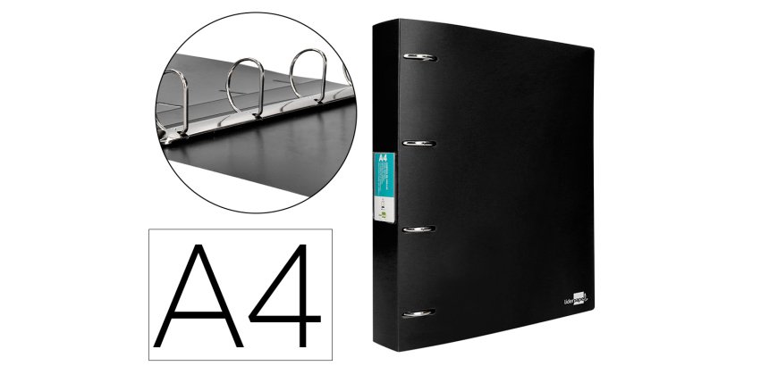 Carpeta liderpapel 4 anillas 40 mm mixtas polipropileno din a4 negro opaco