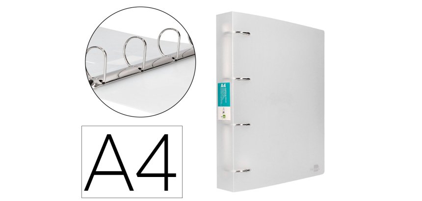 Carpeta liderpapel 4 anillas mixtas 40 mm polipropileno din a4 transparente
