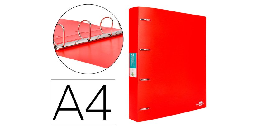 Carpeta liderpapel 4 anillas mixtas 40 mm polipropileno din a4 rojo translucido