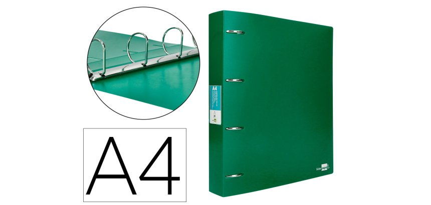 Carpeta liderpapel 4 anillas mixtas 40 mm polipropileno din a4 verde translucido
