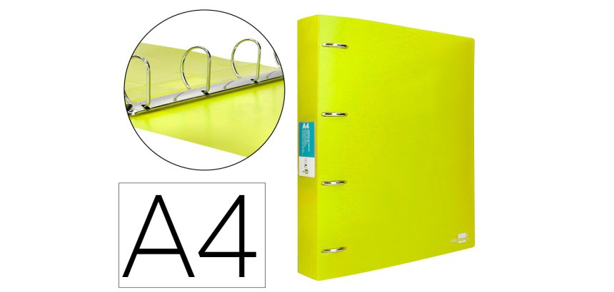 Carpeta liderpapel 4 anillas mixtas 40 mm polipropileno din a4 amarillo fluor opaco