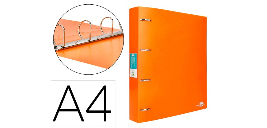 Carpeta liderpapel 4 anillas mixtas 40 mm polipropileno din a4 naranja fluor opaco