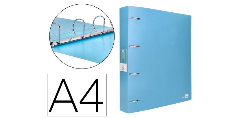 Carpeta liderpapel 4 anillas mixtas 40 mm polipropileno din a4 celeste opaco