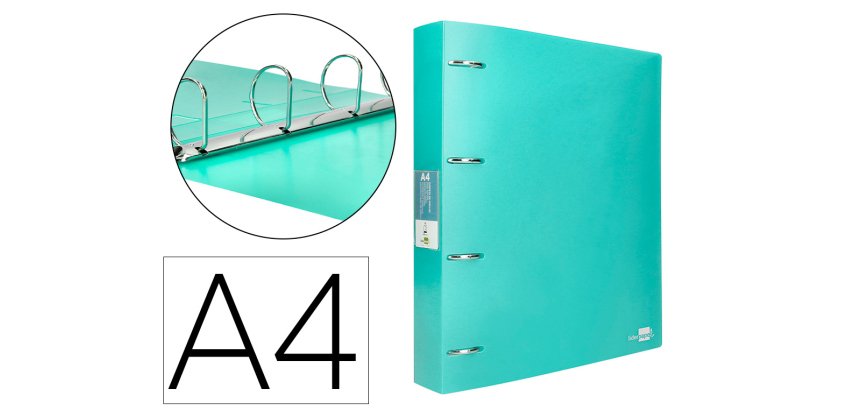 Carpeta liderpapel 4 anillas mixtas 40 mm polipropileno din a4 verde manzana opaco