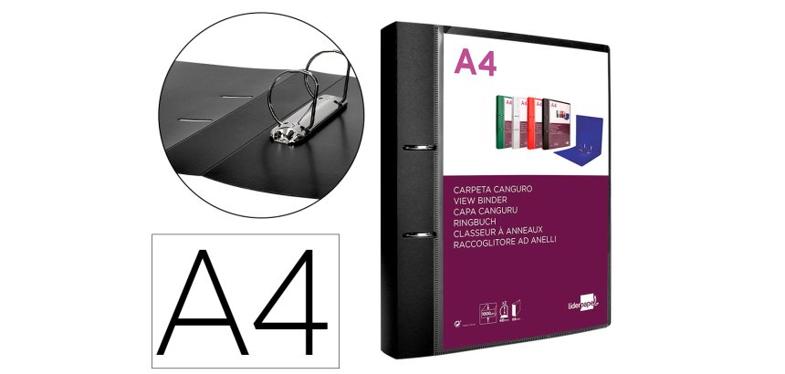 Carpeta liderpapel canguro 2 anillas 40 mm mixtas polipropileno din a4 negro opaco