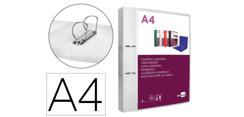 Carpeta liderpapel canguro 2 anillas 40 mm mixtas polipropileno din a4 transparente