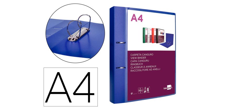 Carpeta liderpapel canguro 2 anillas 40 mm mixtas polipropileno din a4 azul translucido
