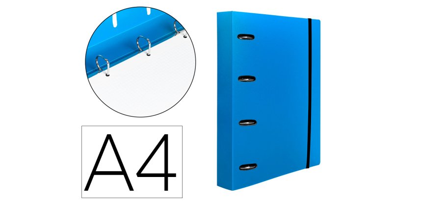 Carpeta con recambio liderpapel a4 cuadro 5mm 100 hojas 80g polipropileno 4 anillas mixtas 25mm azul