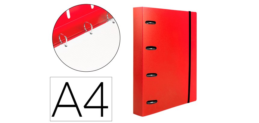 Carpeta con recambio liderpapel a4 cuadro 5mm 100 hojas 80g polipropileno 4 anillas mixtas 25mm rojo