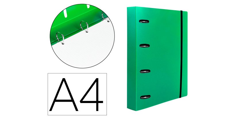 Carpeta con recambio liderpapel a4 cuadro 5mm 100 hojas 80g polipropileno 4 anillas mixtas 25mm verde