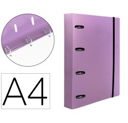 Carpeta con recambio liderpapel a4 cuadro 5mm 100 hojas 80g polipropileno 4 anillas mixtas 25mm lavanda
