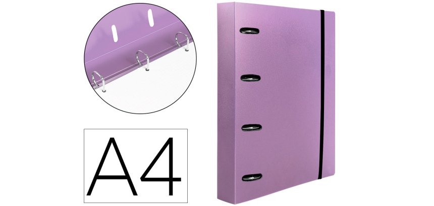 Carpeta con recambio liderpapel a4 cuadro 5mm 100 hojas 80g polipropileno 4 anillas mixtas 25mm lavanda