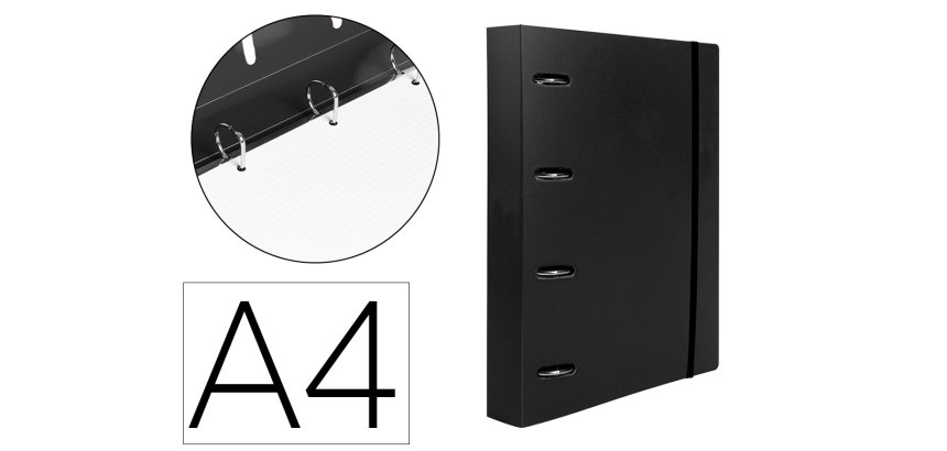 Carpeta con recambio liderpapel a4 cuadro 5mm 100 hojas 80g polipropileno 4 anillas 40mm negro opaco