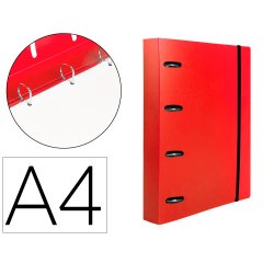 Carpeta con recambio liderpapel a4 cuadro 5mm 100 hojas 80g polipropileno 4 anillas 40mm rojo translucido