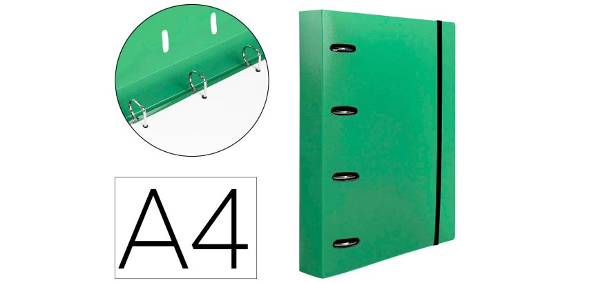 Carpeta con recambio liderpapel a4 cuadro 5mm 100 hojas 80g polipropileno 4 anillas 40mm verde translucido
