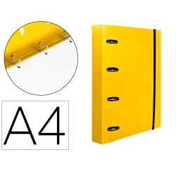 Carpeta con recambio liderpapel a4 cuadro 5mm 100 hojas 80g polipropileno 4 anillas 40mm amarillo fluor