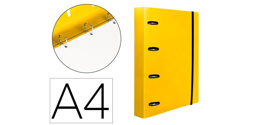 Carpeta con recambio liderpapel a4 cuadro 5mm 100 hojas 80g polipropileno 4 anillas 40mm amarillo fluor