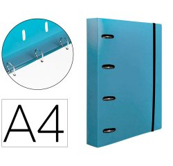 Carpeta con recambio liderpapel a4 cuadro 5mm 100 hojas 80g polipropileno 4 anillas 40mm celeste opaco