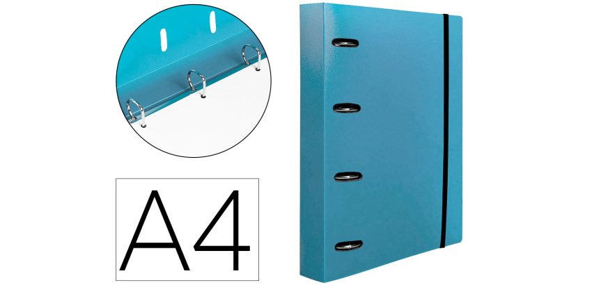 Carpeta con recambio liderpapel a4 cuadro 5mm 100 hojas 80g polipropileno 4 anillas 40mm celeste opaco