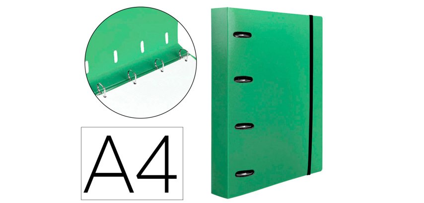 Carpeta con recambio liderpapel a4 cuadro 5mm 100 hojas 80g polipropileno 4 anillas 40mm verde manzana
