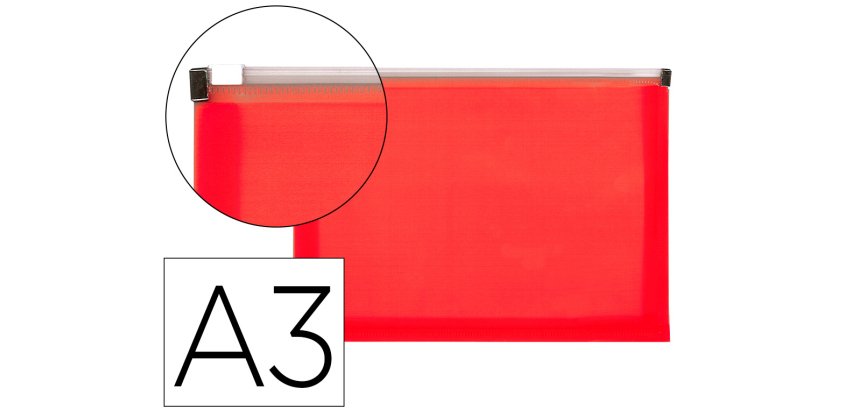 Carpeta dossier liderpapel a3 cierre de cremallera rojo translucido