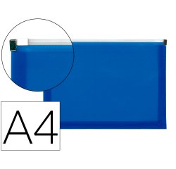 Carpeta dossier liderpapel a4 cierre de cremallera azul translucido